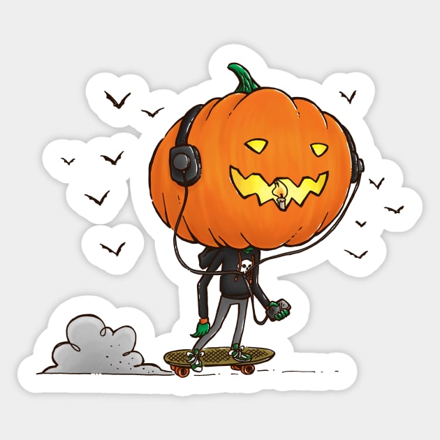 The Skater Pumpkin Sticker by nickv47